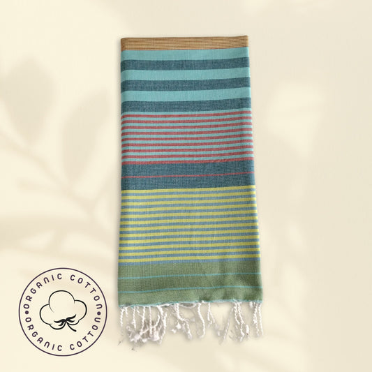 fouta en coton biologique, couleurs adriatique pastelle de fabrication artisanale exclusive 