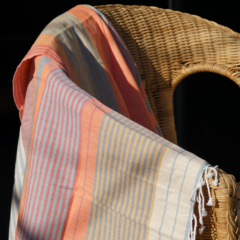 fouta, paréo en coton biologique orange et beige lana fares