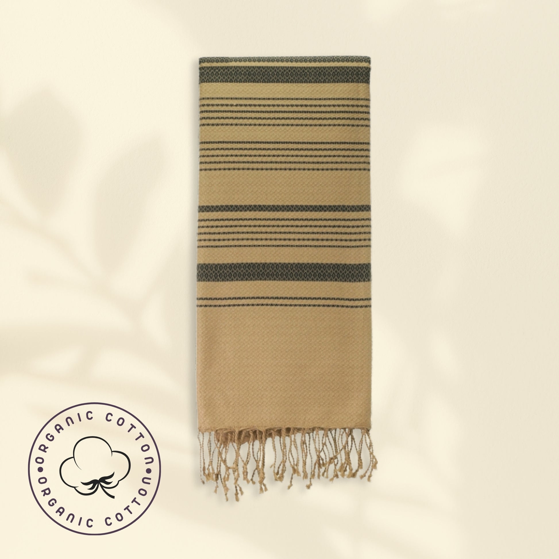 fouta de plage en coton biologique, tissage nid d'abeille, gris anthracite et beige or, 100 x 200 cm