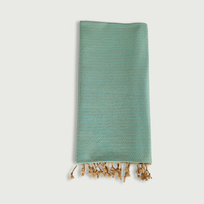 Fouta, serviette de plage en coton biologique sable et vert d'eau 100 x200 cm