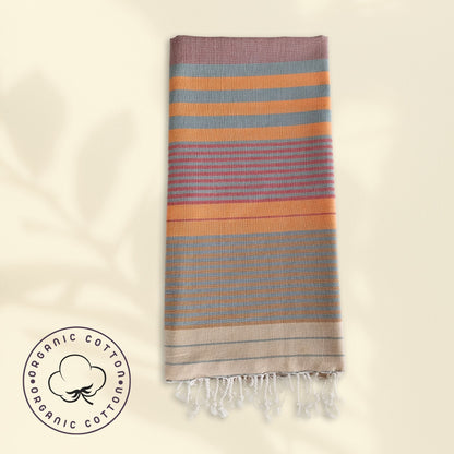 fouta, serviette de plage en coton biologique orange et beige