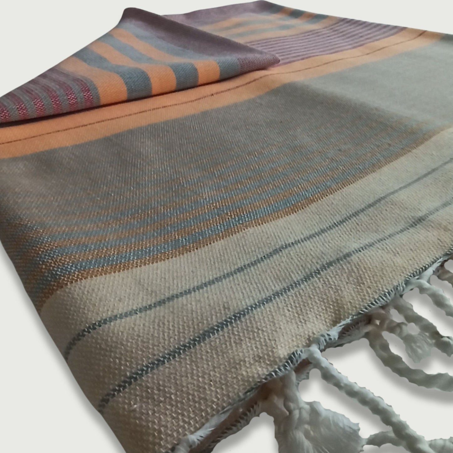 fouta, paréo, plaid en coton biologique orange et beige, tissage artisanal lana fares