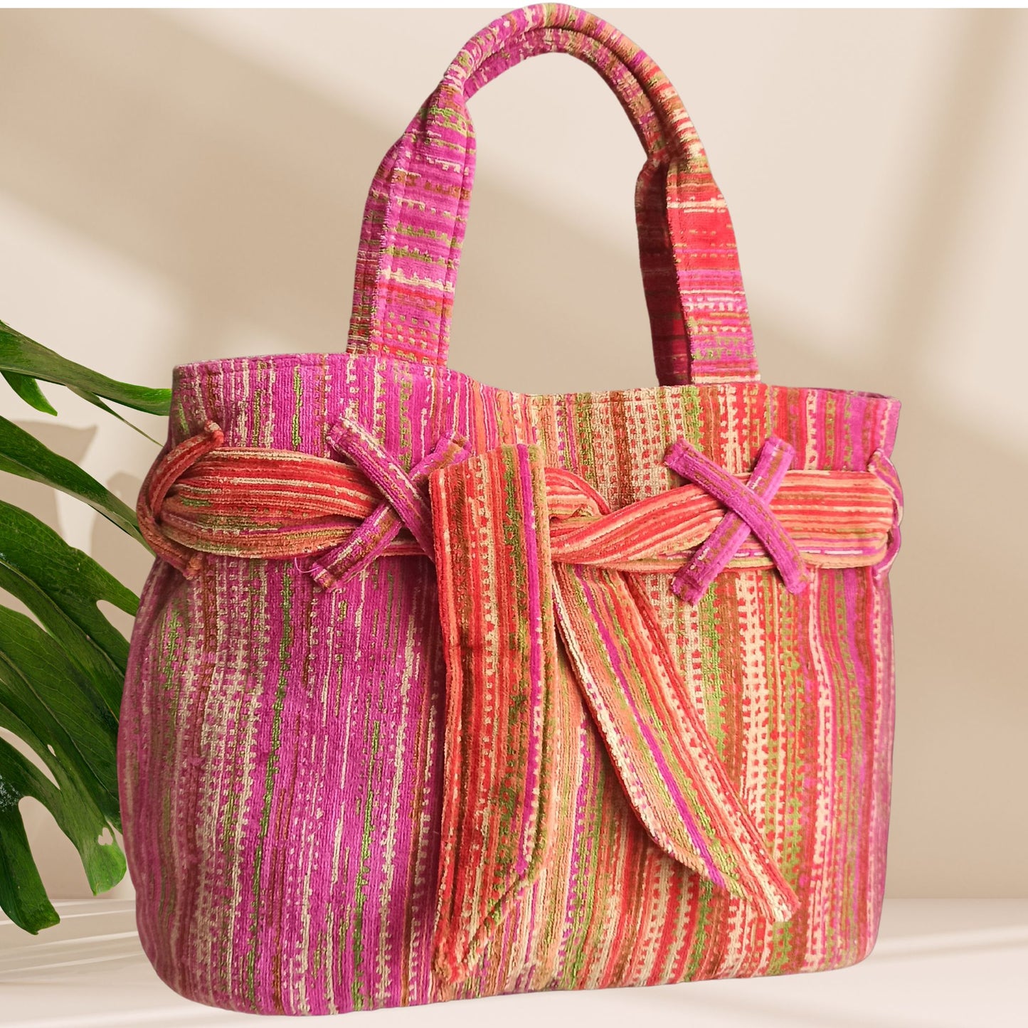 Sac de Plage Velours PINK GRASS